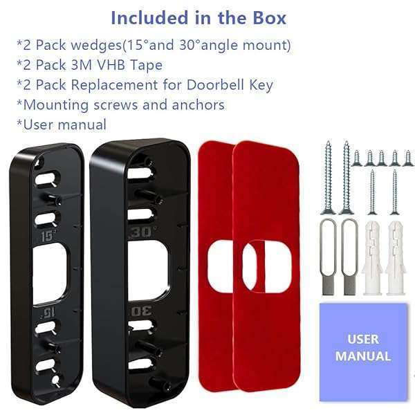 Gresur Blink Doorbell Mount, Adjustable (15 to 45 Degrees) Corner Mount, No-Drill Mounting Bracket for Blink Doorbell Camera, Wide Viewing Angle Mount, Black - View 9 of 9