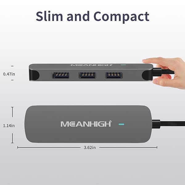 MEANHIGH MEANHIGH 4-Port USB Hub: Fast USB 3.0 & 2.0 Expander for Laptop, MacBook, Surface Pro, XPS & More - View 6 of 8