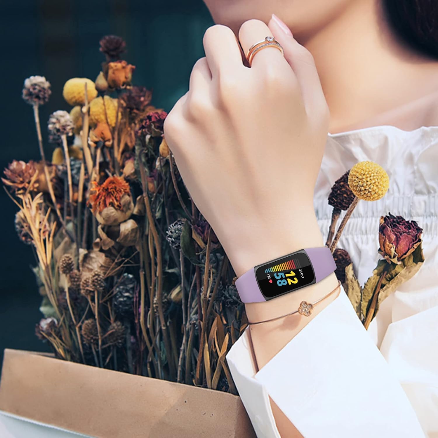 TopPerfekt TopPerfekt Slim Bands for Fitbit Charge 5 Adjustable Soft Silicone Sport Replacement Wristbands for Men and Women in Lavender - View 6 of 8