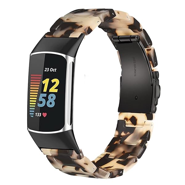 Wongeto Wongeto Resin Bands for Fitbit Charge 6 and Charge 5 Stylish Replacement Wristband for Men and Women Tortoise Stone Design