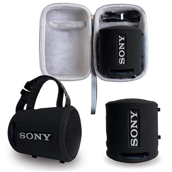 Silicone Cover & Hard Case for Sony SRS-XB13/XB100 - Extra BASS Speaker Accessories (Black & Grey)