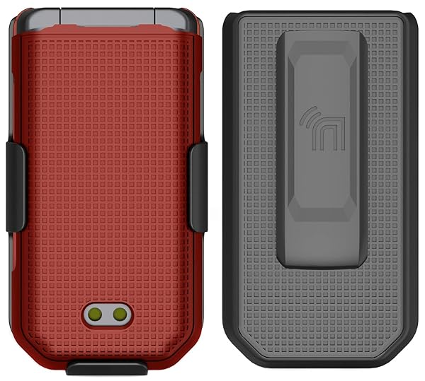 Nakedcellphone CAT S22 Flip Phone Case with Clip & Holster - Slim Red Hard Shell Cover Combo - View 4 of 10