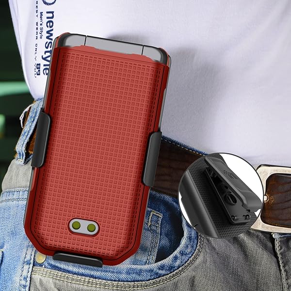 Nakedcellphone CAT S22 Flip Phone Case with Clip & Holster - Slim Red Hard Shell Cover Combo - View 8 of 10
