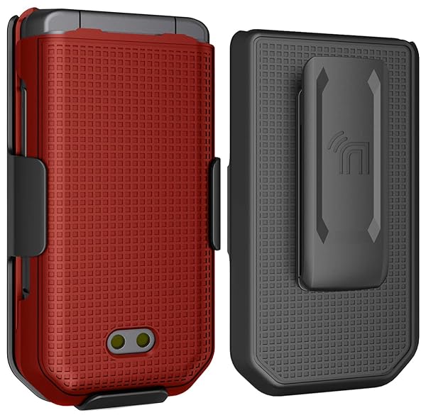 Nakedcellphone CAT S22 Flip Phone Case with Clip & Holster - Slim Red Hard Shell Cover Combo - View 9 of 10