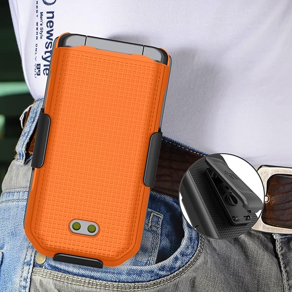 Nakedcellphone Bright Orange Clip Case for CAT S22 Flip Phone | Slim Hard Shell & Rotating Belt Holster Combo - View 9 of 11