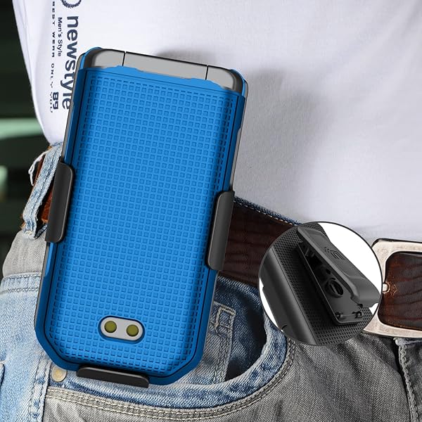 Nakedcellphone CAT S22 Flip Phone Case with Clip - Slim Cobalt Blue Hard Shell & Rotating Belt Holster Combo - View 9 of 11