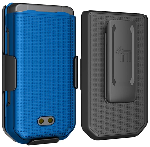 Nakedcellphone CAT S22 Flip Phone Case with Clip - Slim Cobalt Blue Hard Shell & Rotating Belt Holster Combo - View 10 of 11