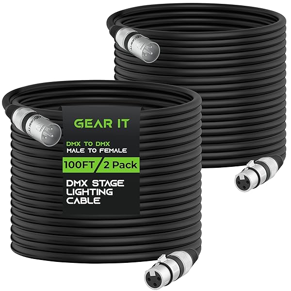 GEARit GearIT 100ft DMX to DMX Stage Lighting Cable 2-Pack - XLR Compatible for DJ, LED Lights, Mic Mixer & Studio Use