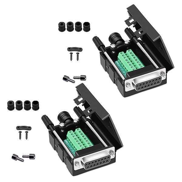 ANMBEST DB15 Solderless Female Adapter Connector Breakout Board - 2PCS with Case, Long Bolts & Nuts
