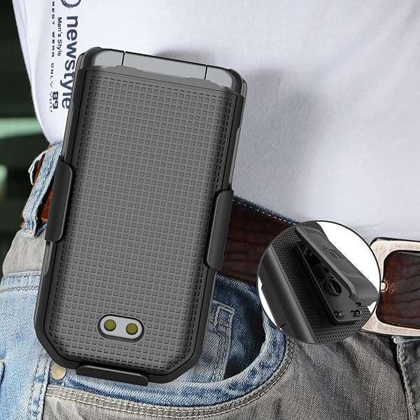 Nakedcellphone CAT S22 Flip Phone Case with Clip & Holster - Slim Hard Shell Cover by Nakedcellphone (Black) - View 9 of 11