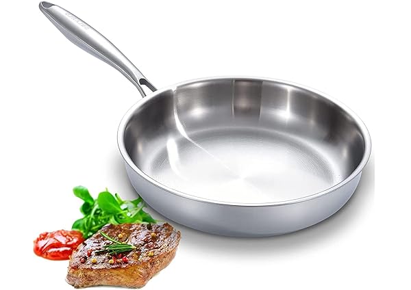 DELARLO DELARLO 10 Inch Full Clad Tri-Ply Stainless Steel Frying Pan Heavy Duty Oven Safe All Stove Compatible Chef's Pan for Kitchen