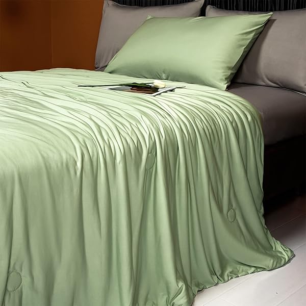 LLanCL LlanCL Cooling Blankets for Hot Sleepers Lightweight Summer Comforter Twin Size Green Grey