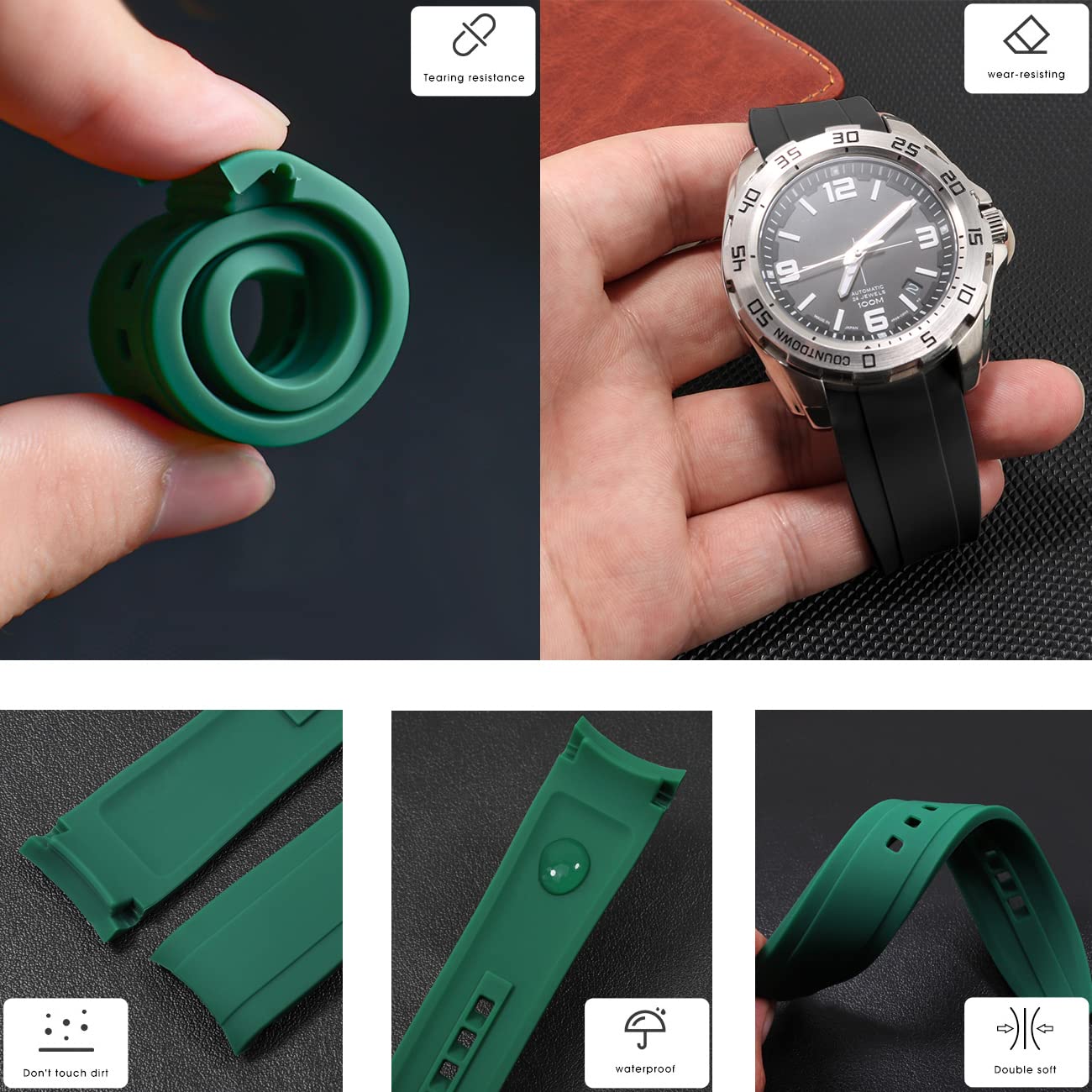 Kai Tian Kai Tian 20mm Classy Curved Lugs Rubber Watch Band for Men and Women Black Replacement Strap - View 6 of 7