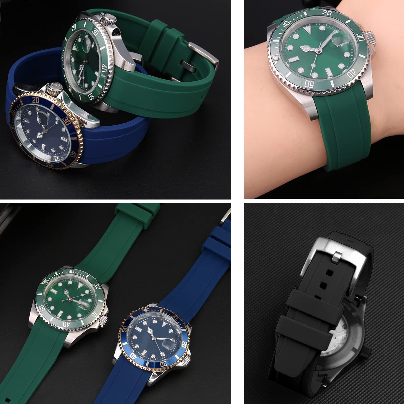 Kai Tian Kai Tian 20mm Classy Curved Lugs Rubber Watch Band for Men and Women Black Replacement Strap - View 7 of 7