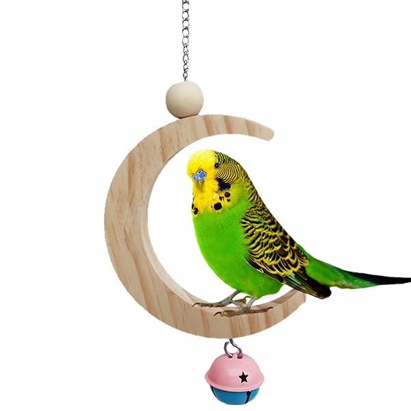 Yzjcafriz Large Parakeet Wood Swing Moon Shaped Hanging Ring Bird Branch Chew Toy for Parrots