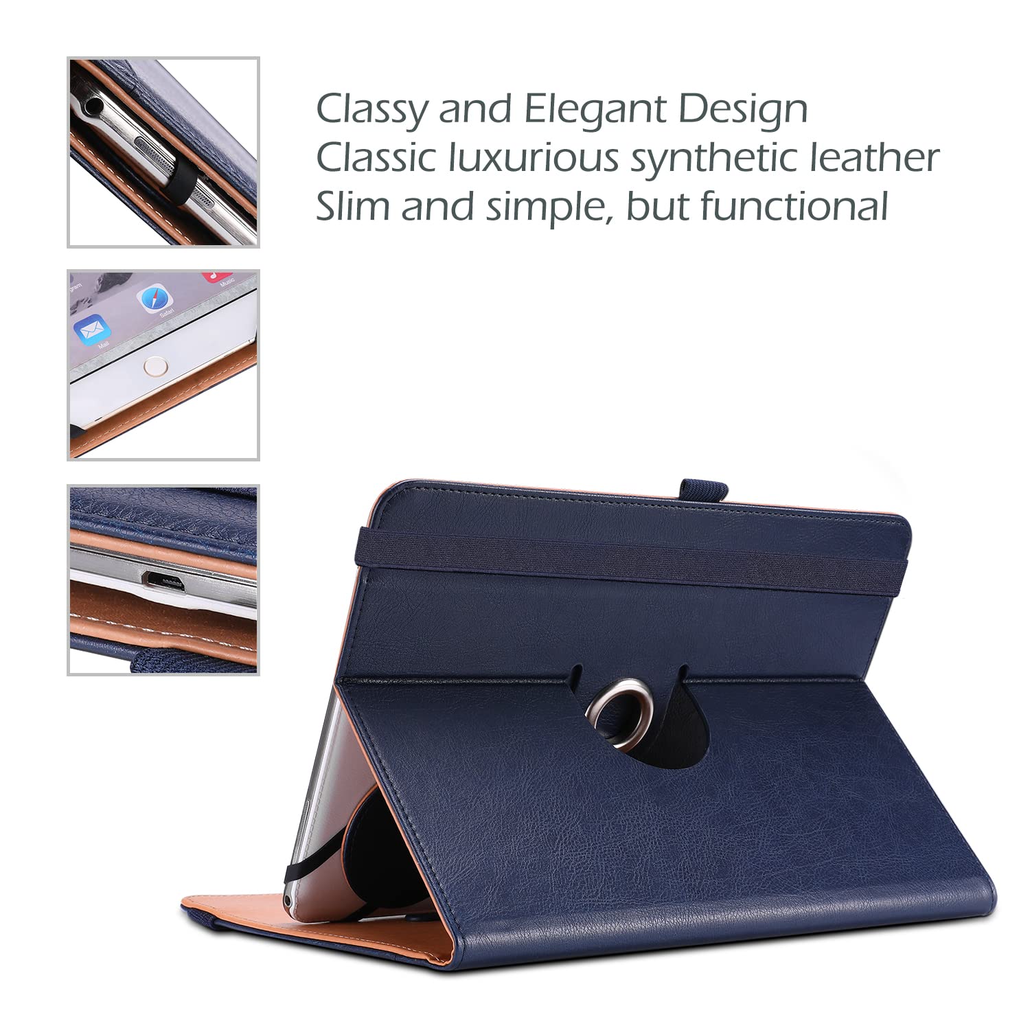 ProCase Universal Tablet Case 9 to 10.1 Inch with 360 Degree Rotatable Kickstand Protective Folio Cover for Android Tablets Navy - View 7 of 8