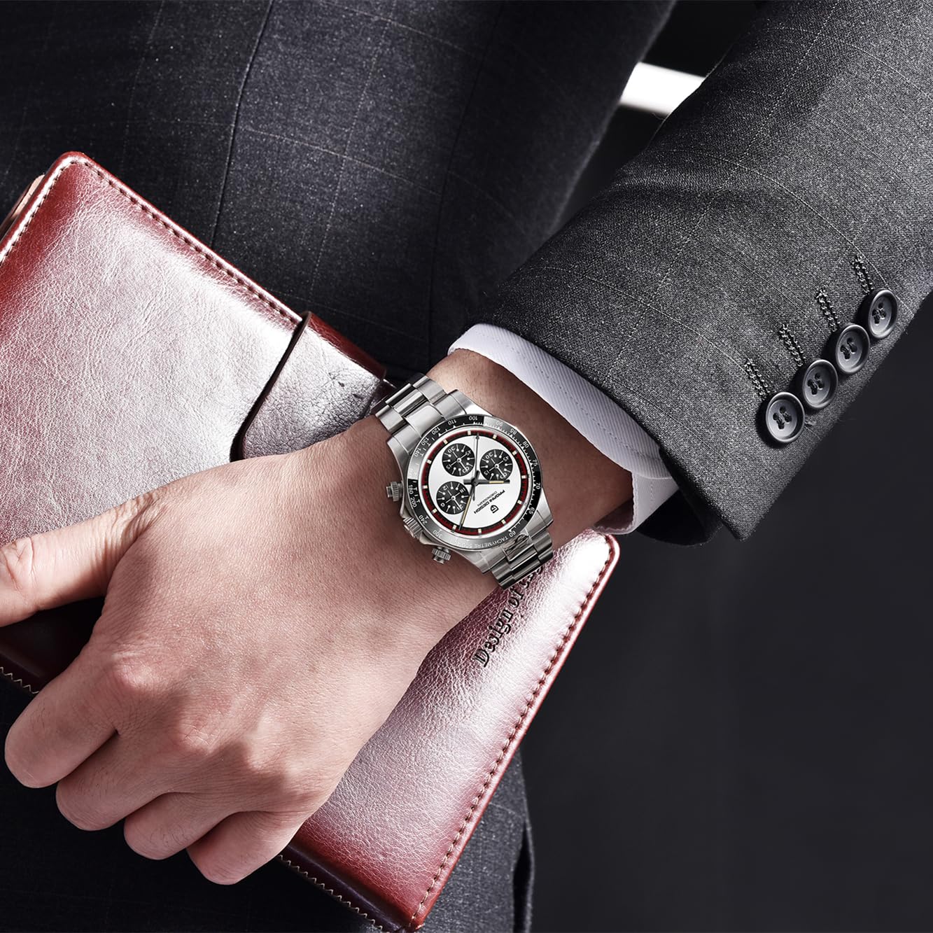 PAGRNE DESIGN Pagani Design Men's 40mm Luxury Quartz Chronograph Watch Sapphire Stainless Steel 100M Waterproof Sports Wrist Watch White - View 3 of 8