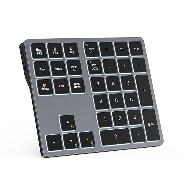 Doohoeek Doohoeek Backlit Bluetooth Numeric Keypad 34 Keys 7 Color Backlight for Laptops and Computers Gray - View 2 of 9