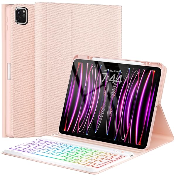 OYEEICE OYEEICE iPad Pro 12.9 Case with Keyboard Wireless Detachable Backlit Magnetic Smart Cover for iPad Air 13 inch M2 Pink