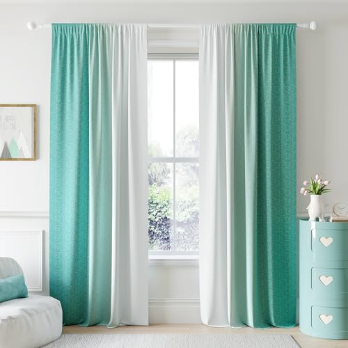 Geomoroccan Geomoroccan Ombre 100 Blackout Curtains 108 Inches Long 2 Panels Teal White Gradient Light Blocking Thermal Insulated Window Drapes