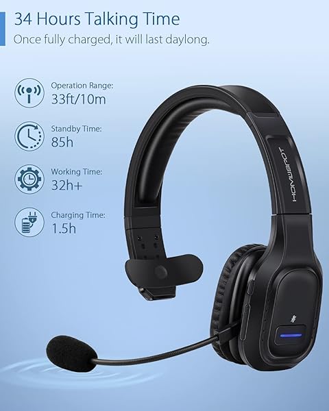 HomeSpot HomeSpot JM100 Trucker Bluetooth Headset: AI Noise Canceling, 34H Talk Time, Perfect for Trucking & Home Office - View 6 of 9