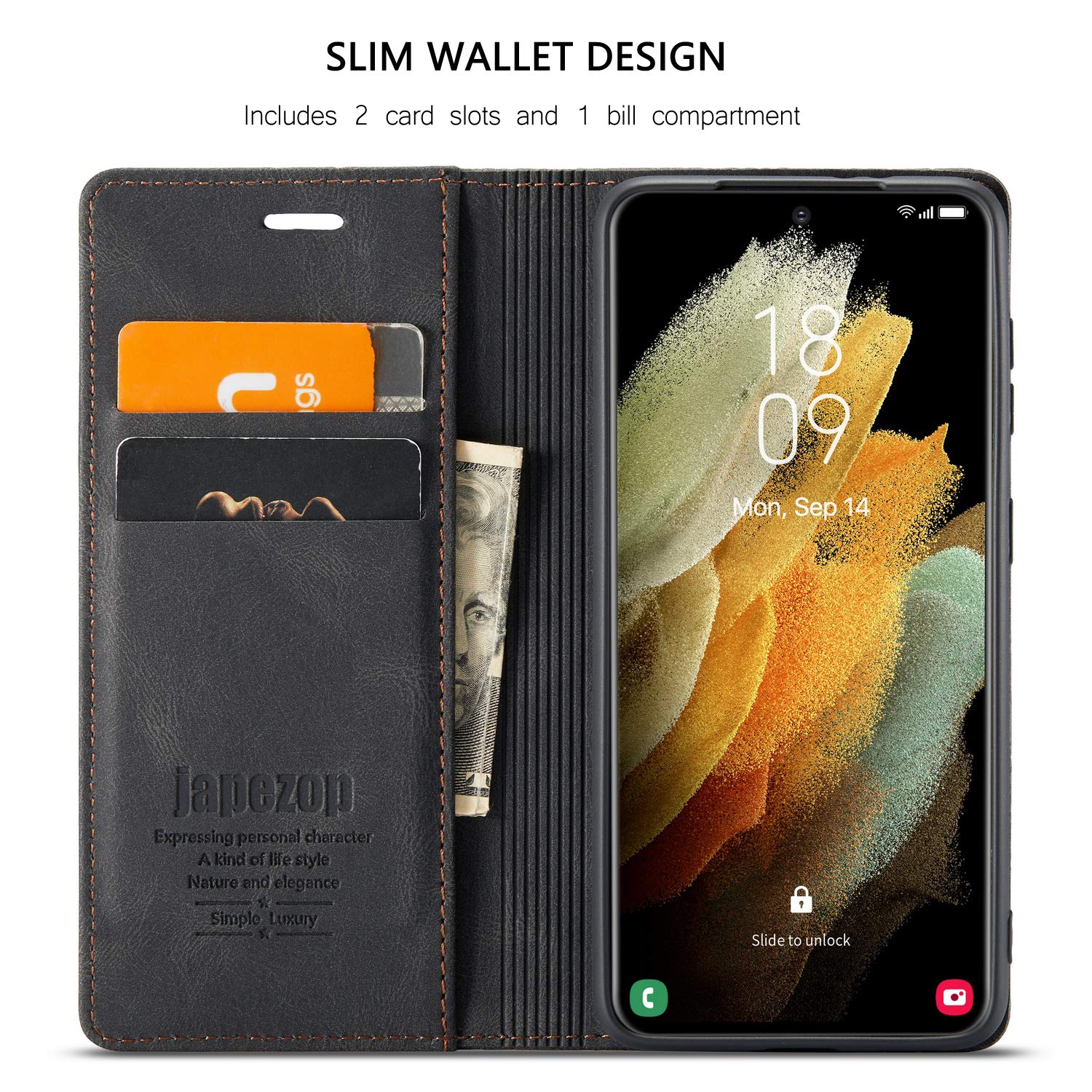 japezop Samsung Galaxy S21 FE 5G Leather Wallet Case with Card Holder RFID Blocking Kickstand in Wine Red for 6.4 Inch Phone - View 4 of 9