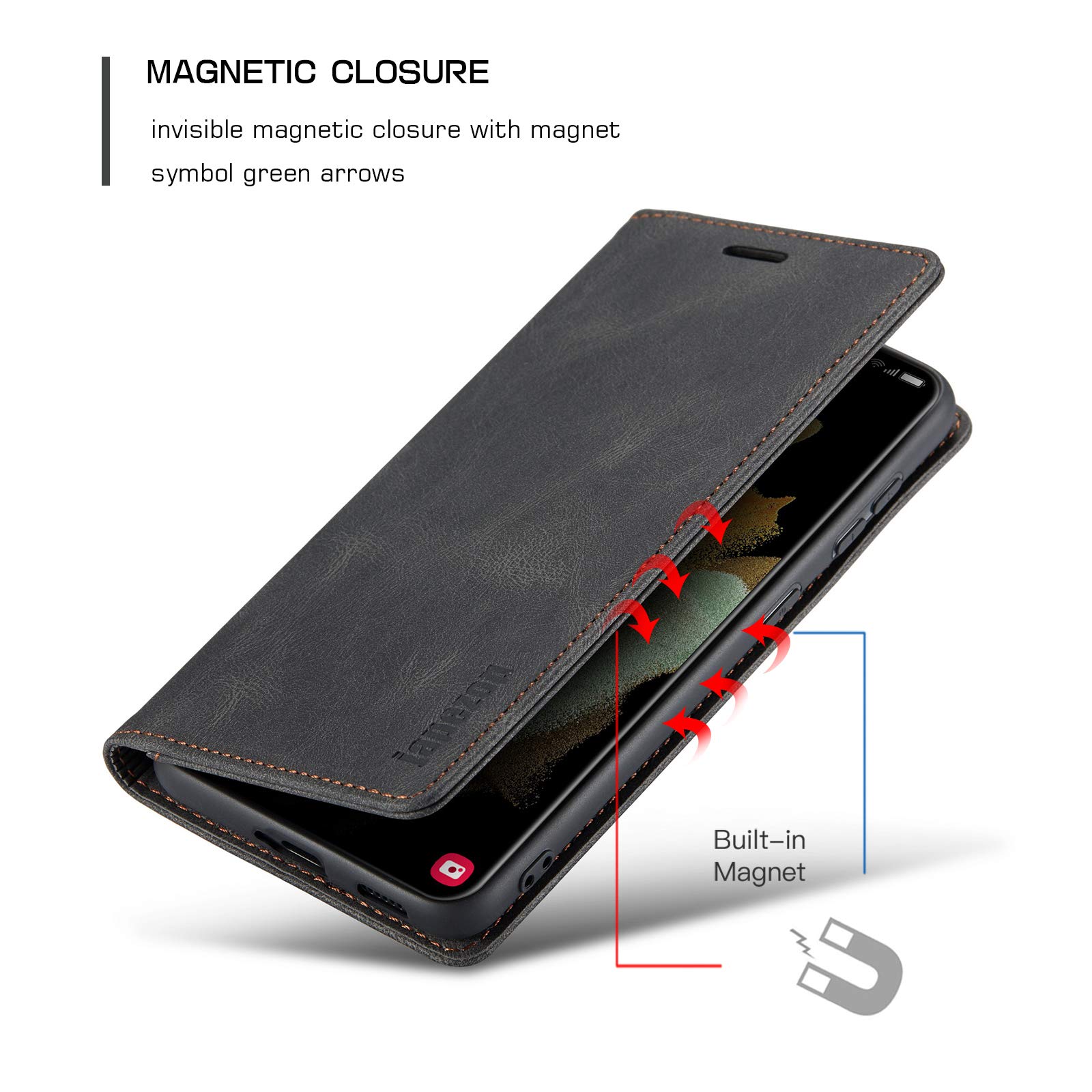 japezop Samsung Galaxy S21 FE 5G Leather Wallet Case with Card Holder RFID Blocking Kickstand in Wine Red for 6.4 Inch Phone - View 5 of 9