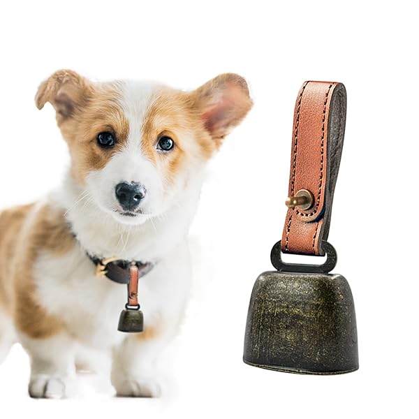 MrMrKura MrMrKura Dog Cat Collar Bell Anti Theft PU Leather Strap Country Cow Bell Bronze Iron Antique Grazing Copper Metal Cowbell
