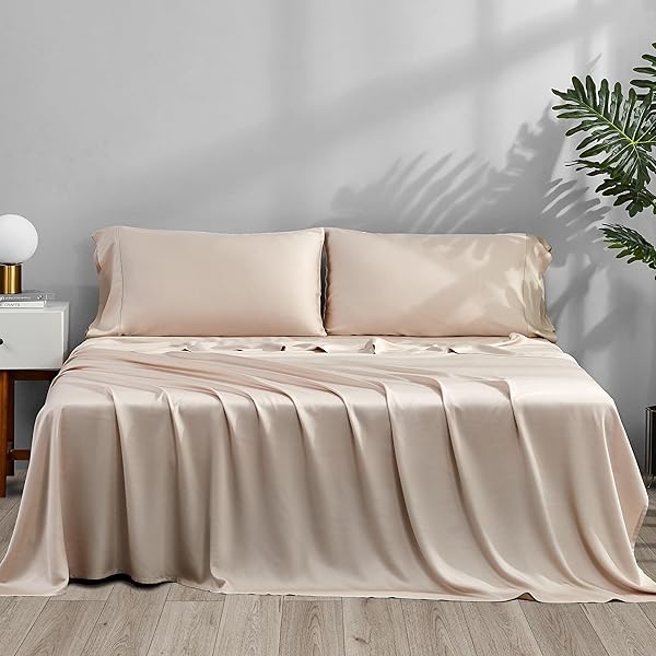 ACCURATEX ACCURATEX King Size Cooling Sheets Sand Viscose Bamboo Luxury Soft Breathable Bedding Set Deep Pocket 16 Inches