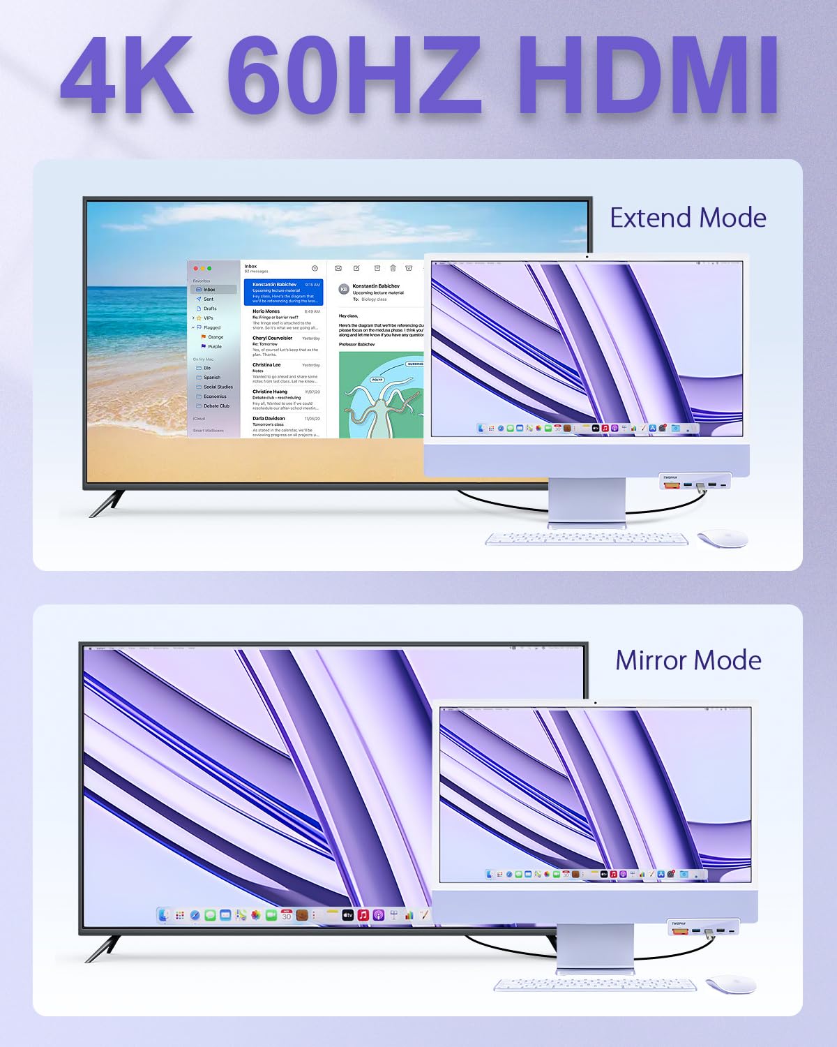 TWOPAN TWOPAN USB C Hub Multiport Adapter for iMac 2024 2023 2021 M4 M3 M1 7 in 1 USB Adapter with USB 3.2 Ports 4K HDMI SD Card Readers - View 5 of 7