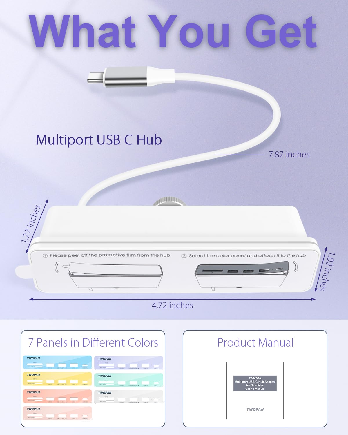 TWOPAN TWOPAN USB C Hub Multiport Adapter for iMac 2024 2023 2021 M4 M3 M1 7 in 1 USB Adapter with USB 3.2 Ports 4K HDMI SD Card Readers - View 7 of 7