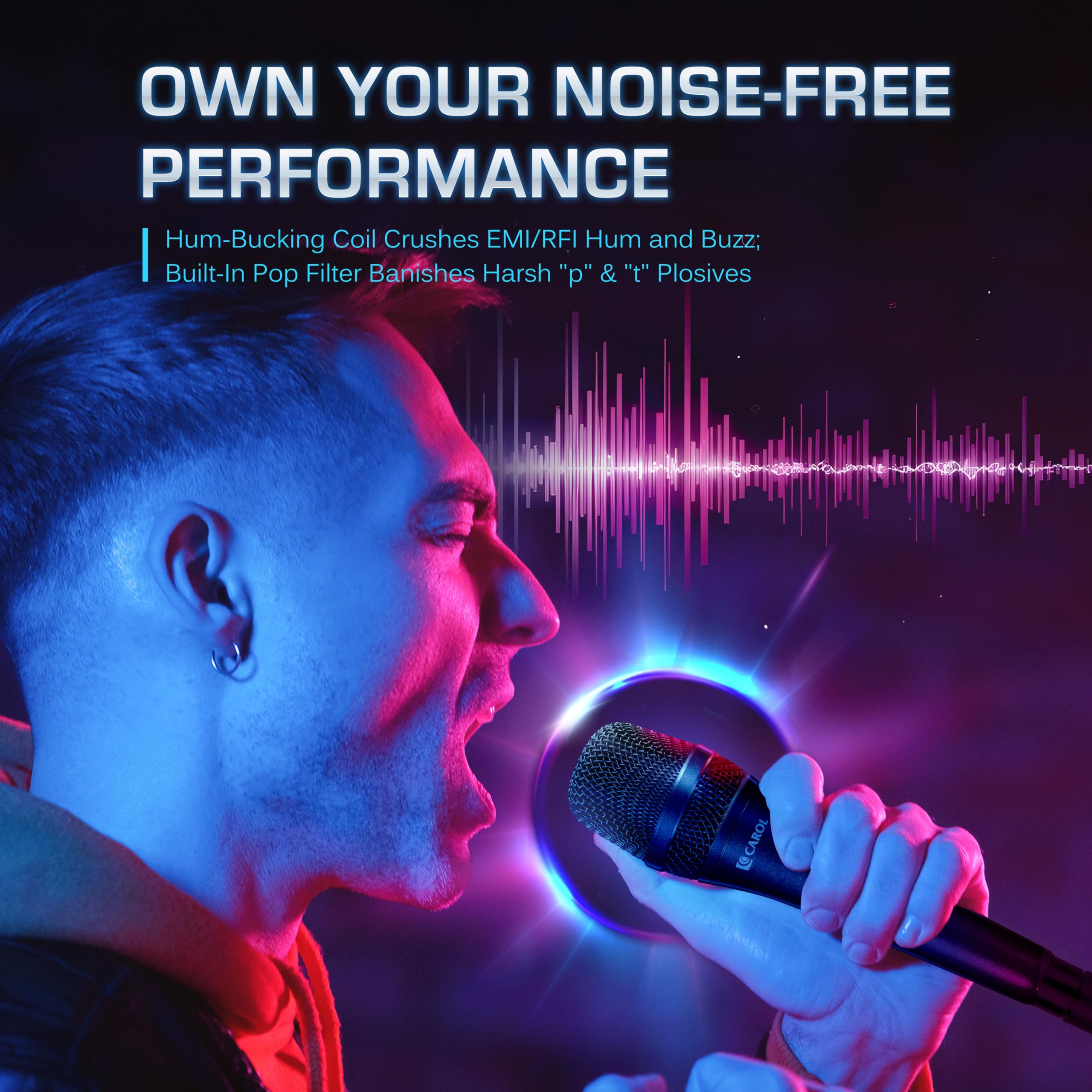 CAROL AC-910 XLR Wired Vocal Microphone Dynamic Cardioid Mic with Noise Cancelling Tech for Singing Karaoke Stage and Studio - View 3 of 8