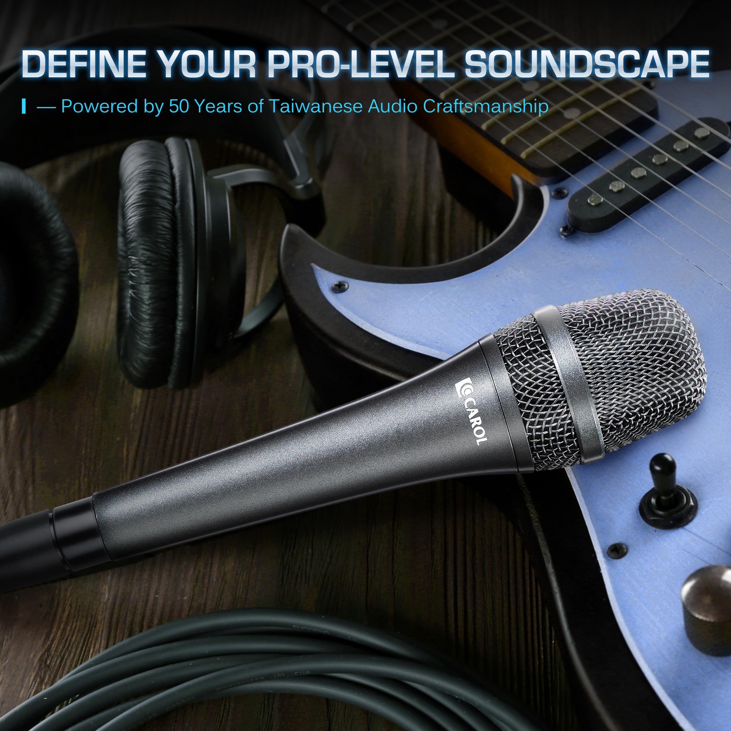 CAROL AC-910 XLR Wired Vocal Microphone Dynamic Cardioid Mic with Noise Cancelling Tech for Singing Karaoke Stage and Studio - View 7 of 8