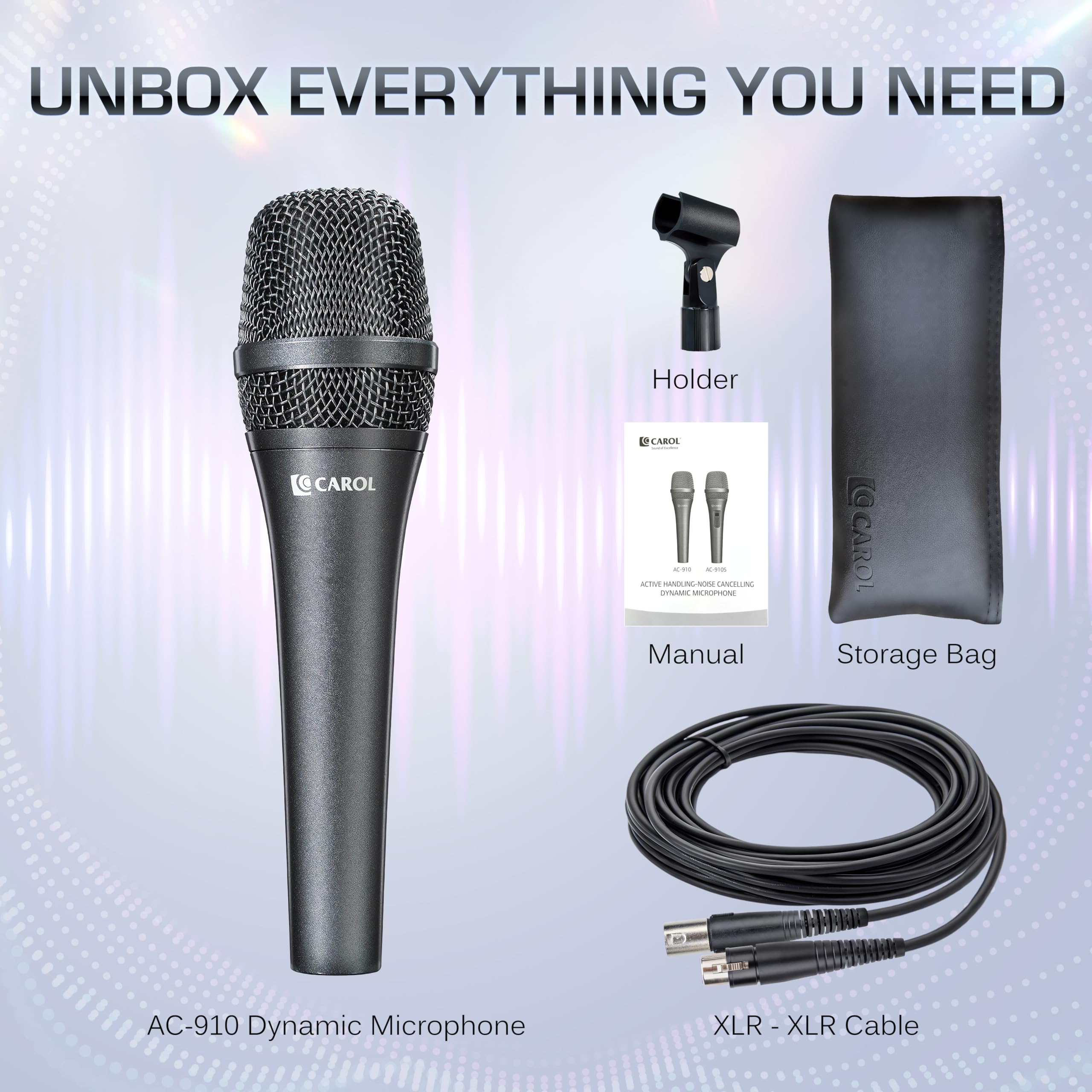 CAROL AC-910 XLR Wired Vocal Microphone Dynamic Cardioid Mic with Noise Cancelling Tech for Singing Karaoke Stage and Studio - View 8 of 8