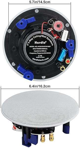 Herdio "Herdio 320W 2-Way Flush Mount Ceiling Speakers - 4" for Bathroom, Kitchen, Living Room & Office - Set of 4" - View 5 of 9