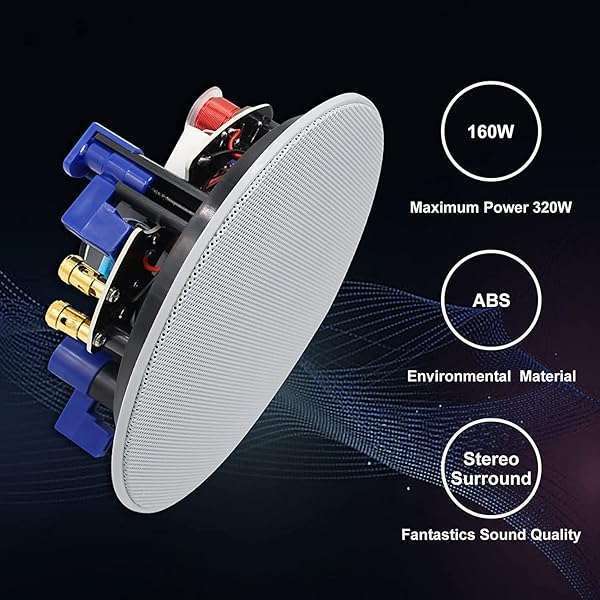 Herdio "Herdio 320W 2-Way Flush Mount Ceiling Speakers - 4" for Bathroom, Kitchen, Living Room & Office - Set of 4" - View 8 of 9