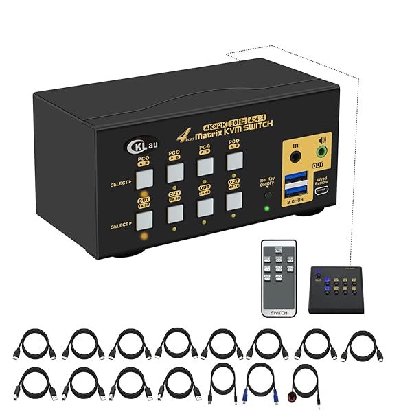 CKLau CKLau USB 3.0 4x2 KVM Switch: Dual Monitor HDMI 4K@60Hz with Audio & Cables - Supports EDID, HDMI 2.0, HDR 10