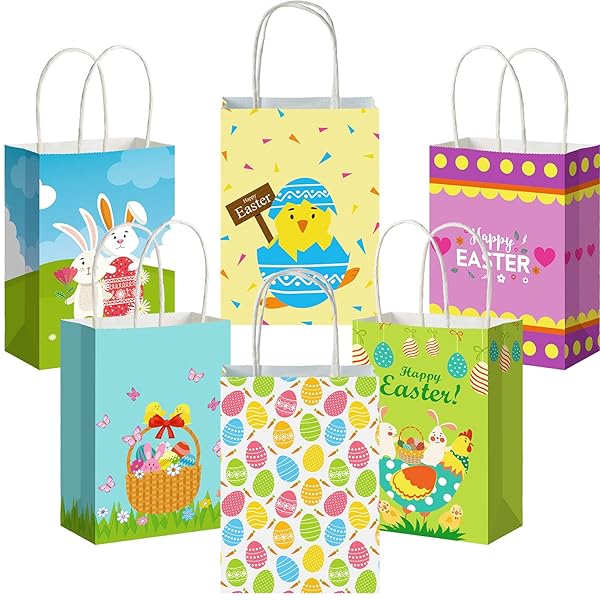 Spakon Spakon 12 Pcs Easter Gift Paper Bags with Handles for Treats and Goodies Perfect for Kids Holiday Party Supplies and Gift Wrapping