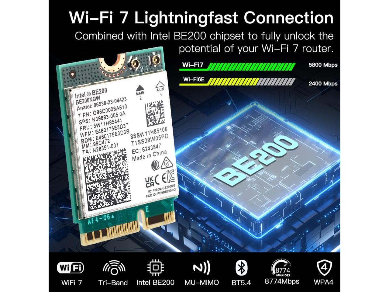 DIGIPARTS DIGIPARTS AX210NGW WiFi Card WiFi 6E M.2 2230 Wireless Card BT5.2 802.11ax Tri-Band 3000Mbps for Windows 10 64bit - View 3 of 7