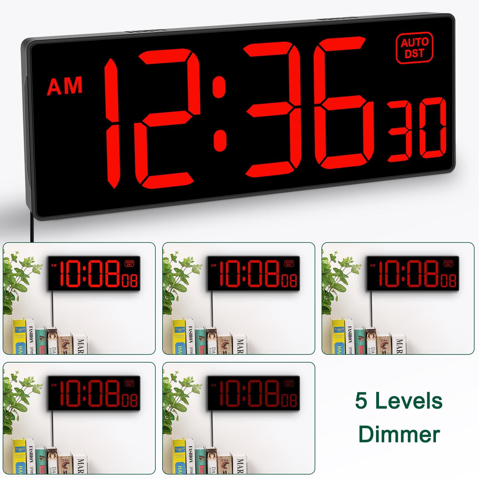 Soobest LED Digital Wall Clock Large Display 10 Inches Bold Numbers Dimmable Auto DST Ideal for Seniors and Visually Impaired - View 4 of 6