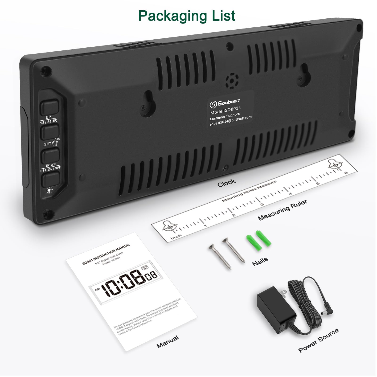 Soobest LED Digital Wall Clock Large Display 10 Inches Bold Numbers Dimmable Auto DST Ideal for Seniors and Visually Impaired - View 6 of 6