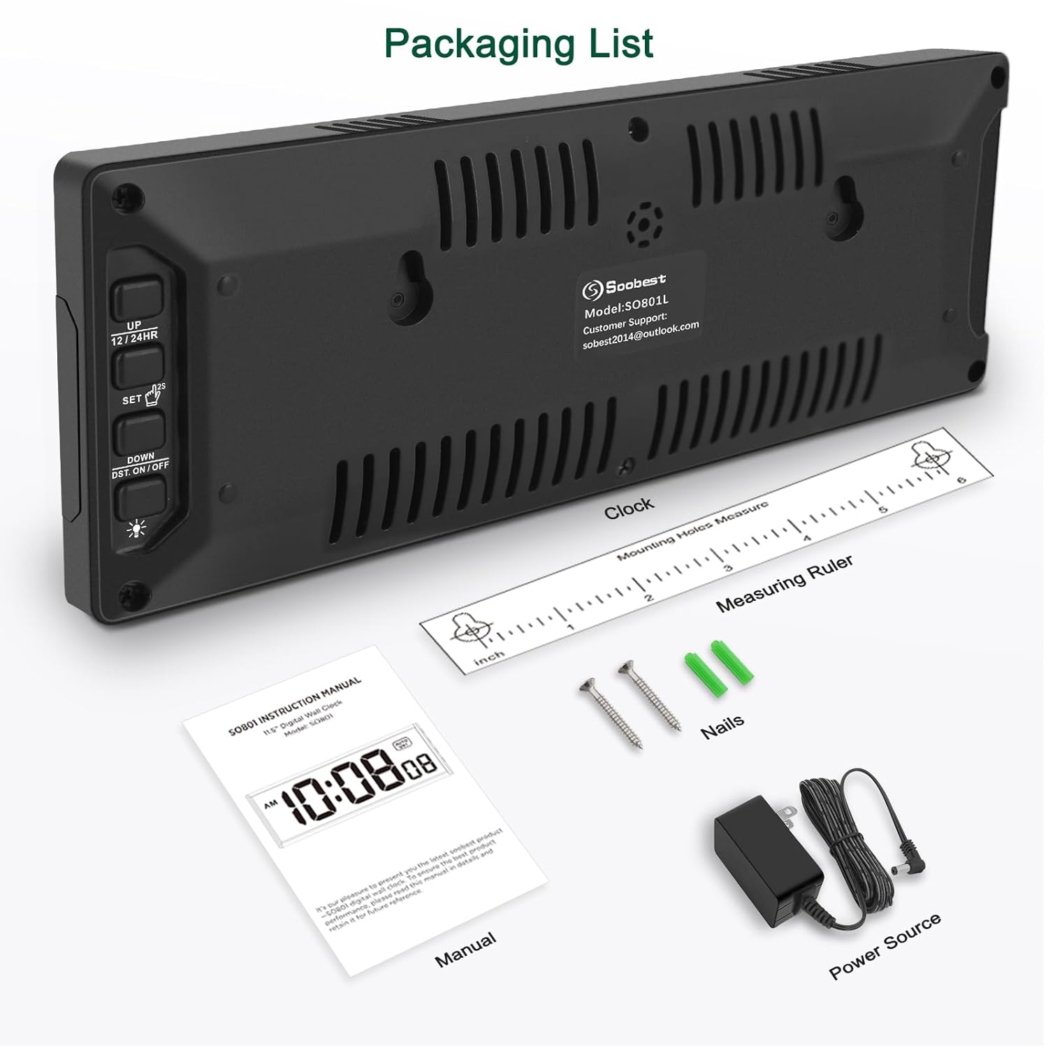 Soobest Soobest LED Digital Wall Clock 10 Inches Large Display Auto DST Dimmer Electric Clock with Seconds White - View 6 of 7