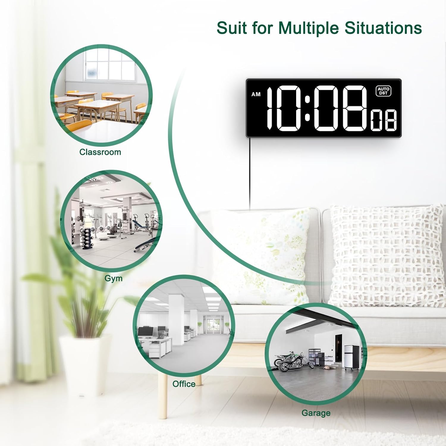 Soobest Soobest LED Digital Wall Clock 10 Inches Large Display Auto DST Dimmer Electric Clock with Seconds White - View 7 of 7