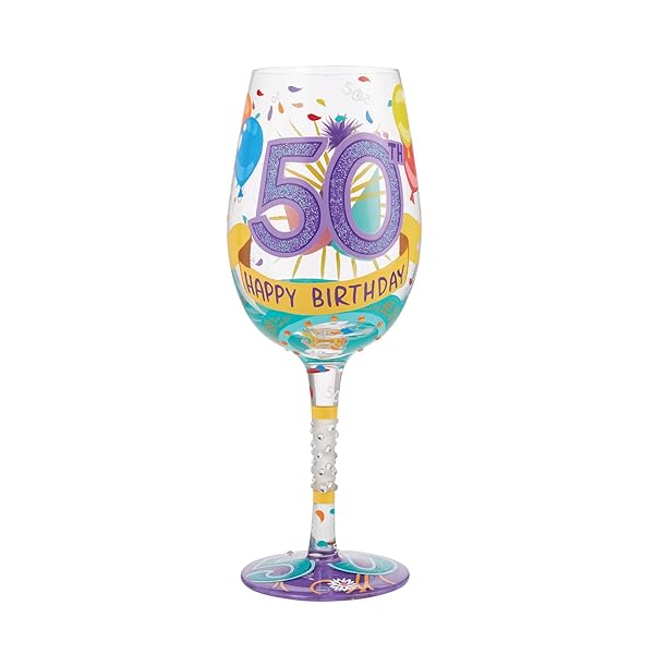Enesco Enesco Lolita 50th Birthday Hand-Painted Wine Glass - Artisan Multicolor Gift for Celebrations