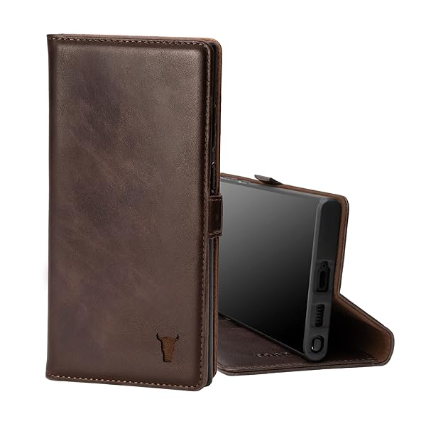TORRO TORRO Premium Leather Wallet Case for Samsung Galaxy S22 Ultra 5G - Kickstand & Card Slots (Dark Brown)