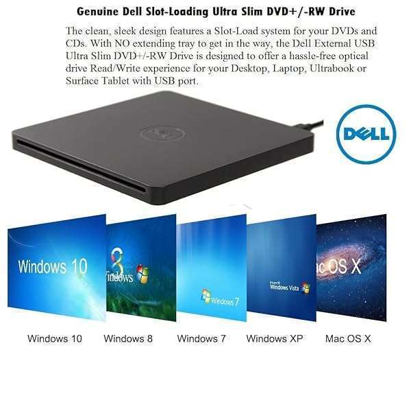 DellComputres Ultra Slim USB DVD/CD Drive - Portable RW Burner for Dell, HP, Lenovo, Acer Laptops & Desktops - Plug & Play for Windows 10/8/7 - View 3 of 9