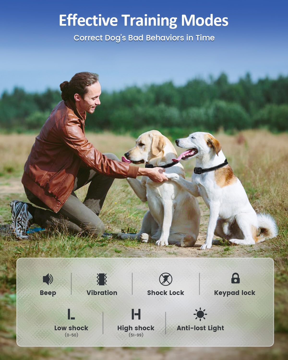 SLOPEHILL Dog Training Collar with Remote Beep Vibration Shock Light Keypad Lock for Small Medium Large Dogs Black Green - View 7 of 9