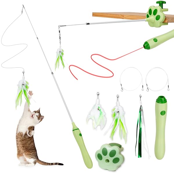 BEBOBLY BEBOBLY 3 in 1 Retractable Cat Wand Toy Interactive Feather Toy for Indoor Cats