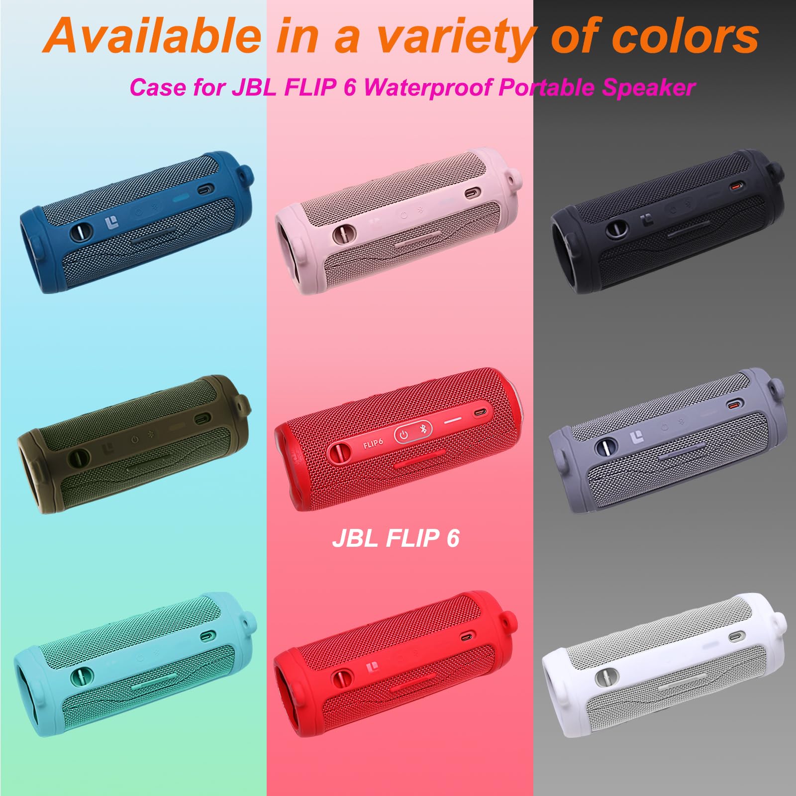 LTGEM Silicone Protective Case for JBL Flip 6 Bluetooth Speaker with Carabiner and Strap Blue Case Only - View 3 of 9