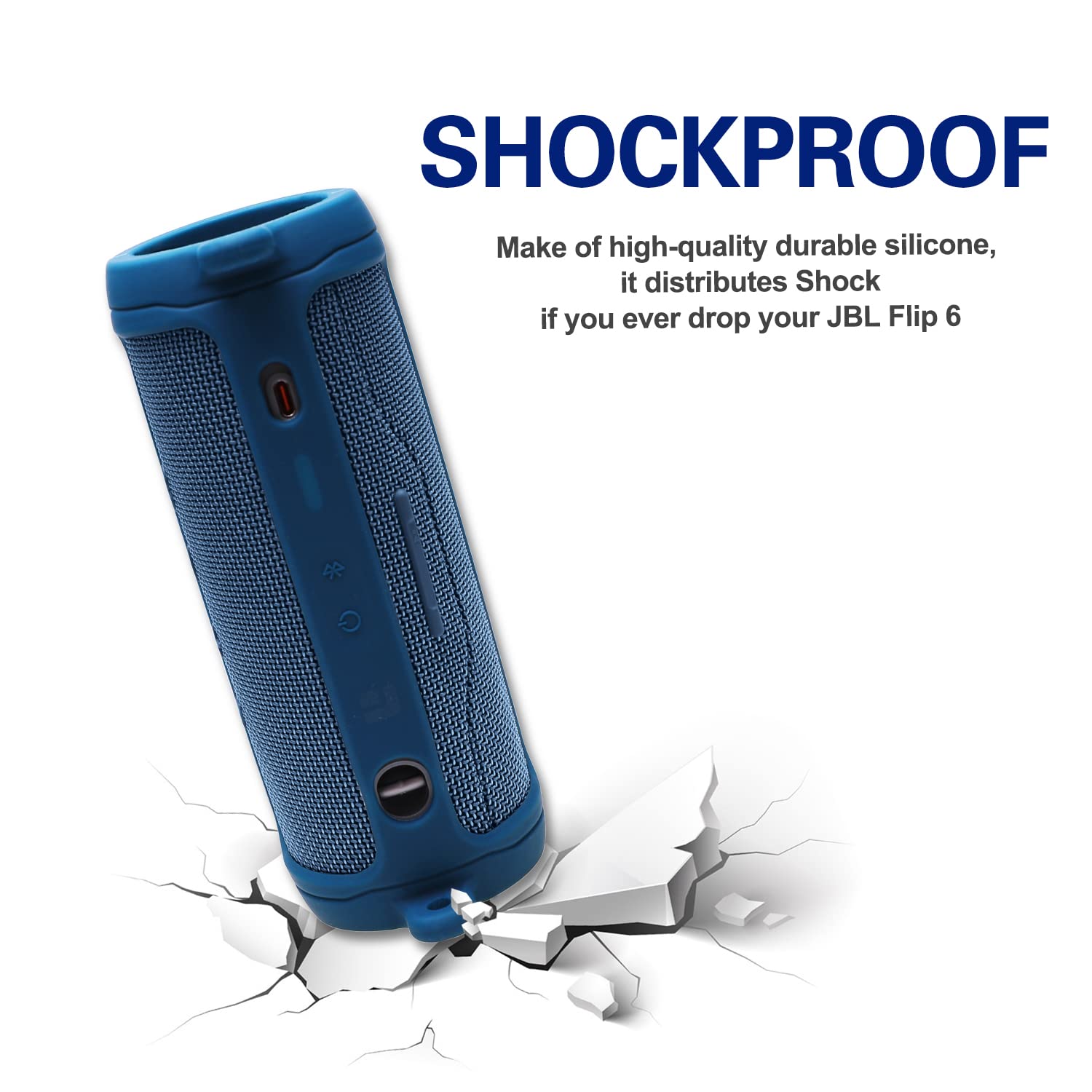 LTGEM Silicone Protective Case for JBL Flip 6 Bluetooth Speaker with Carabiner and Strap Blue Case Only - View 5 of 9